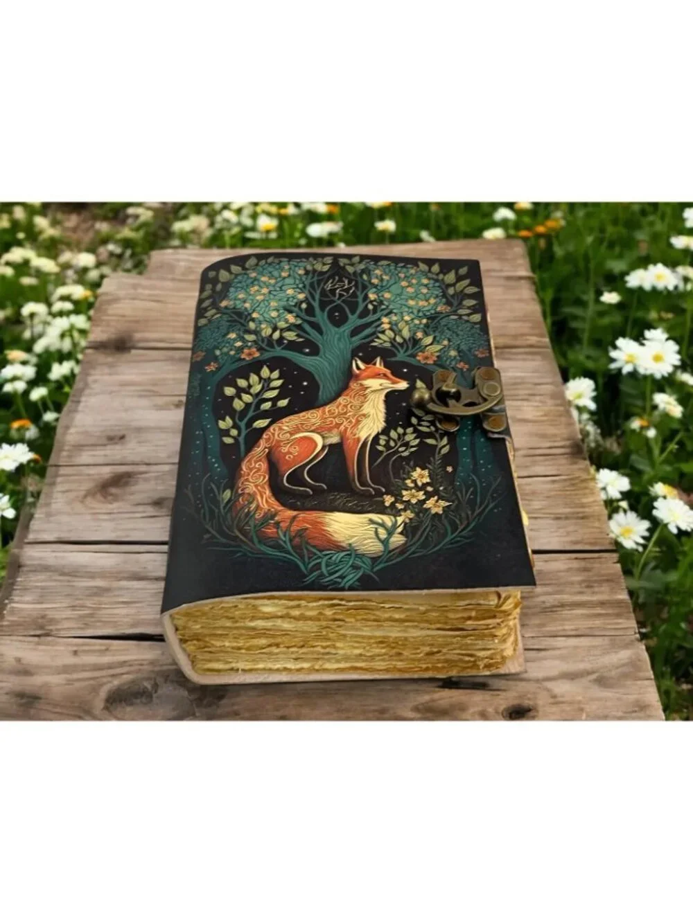 Sakura Vintage Leather Journal Fox Tree of Life Buffalo Paper Brown 7x5 C-Lock